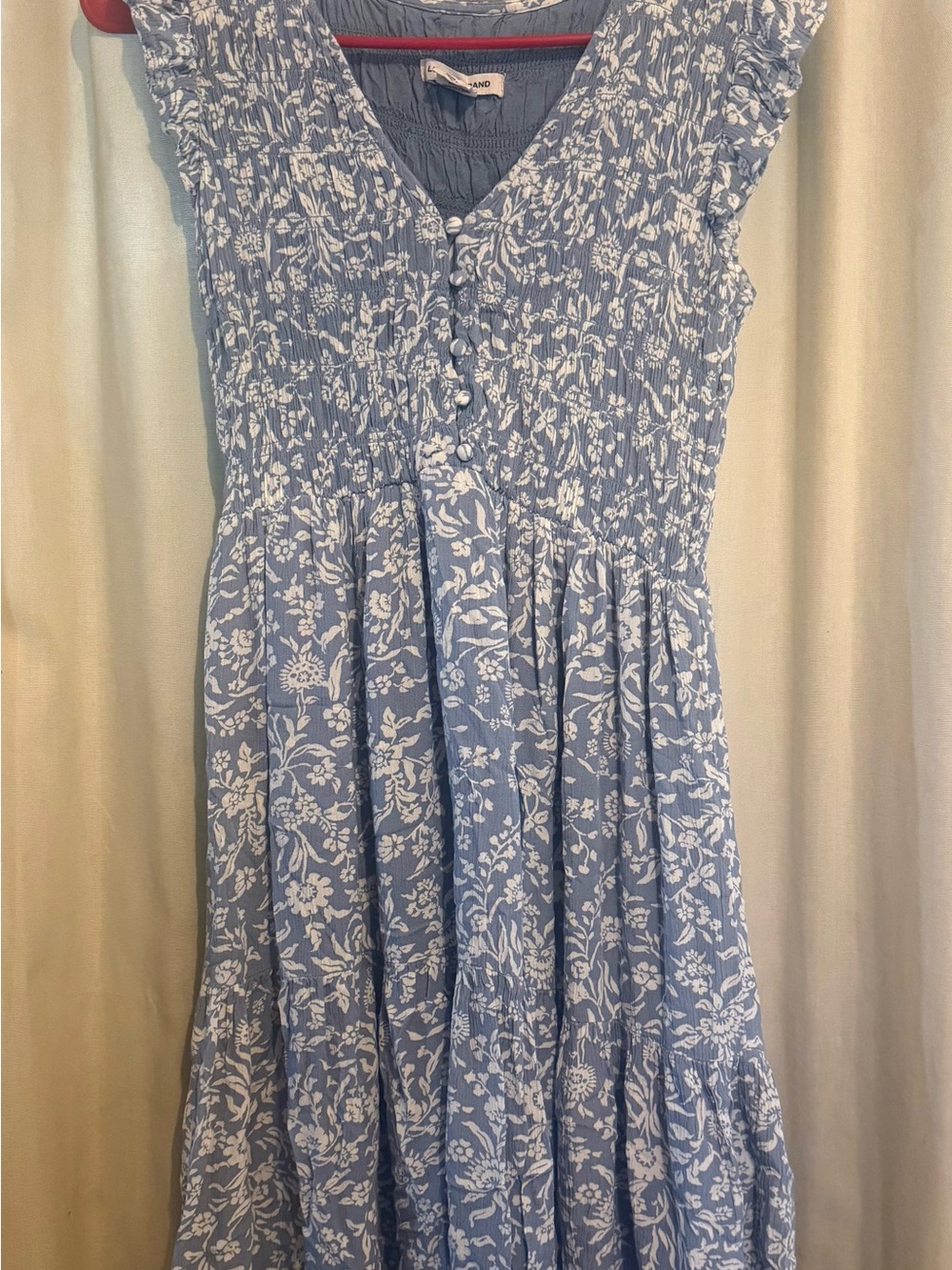Lucky Brand Blue and White Floral Smocked Midi Dress